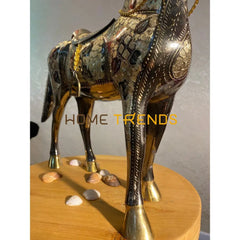 Handcrafted Gold Jhara Large Brass Horse Sculptures & Monuments