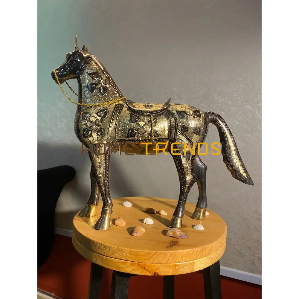 Handcrafted Gold Jhara Large Brass Horse Sculptures & Monuments