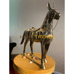 Handcrafted Gold Jhara Large Brass Horse Sculptures & Monuments