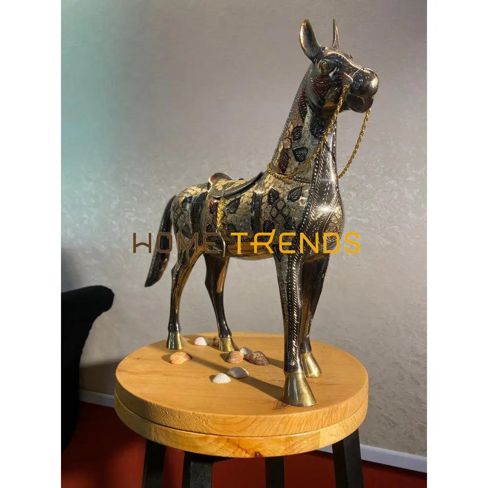 Handcrafted Gold Jhara Large Brass Horse Sculptures & Monuments