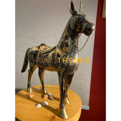 Handcrafted Gold Jhara Large Brass Horse Sculptures & Monuments