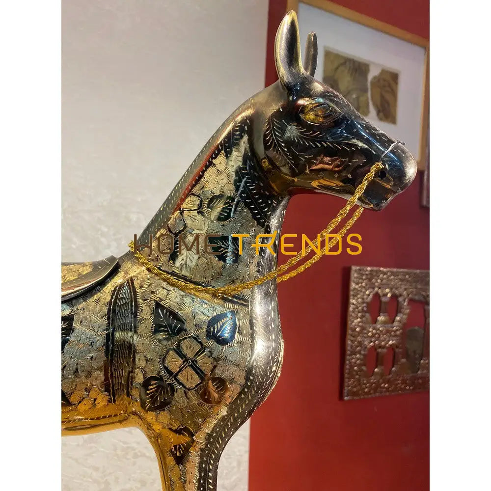 Handcrafted Gold Jhara Large Brass Horse Sculptures & Monuments