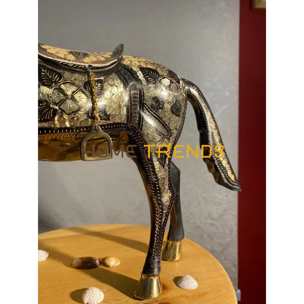 Handcrafted Gold Jhara Large Brass Horse Sculptures & Monuments
