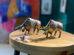 Handcrafted Multicolor Flower Brass Bull Sculptures & Monuments