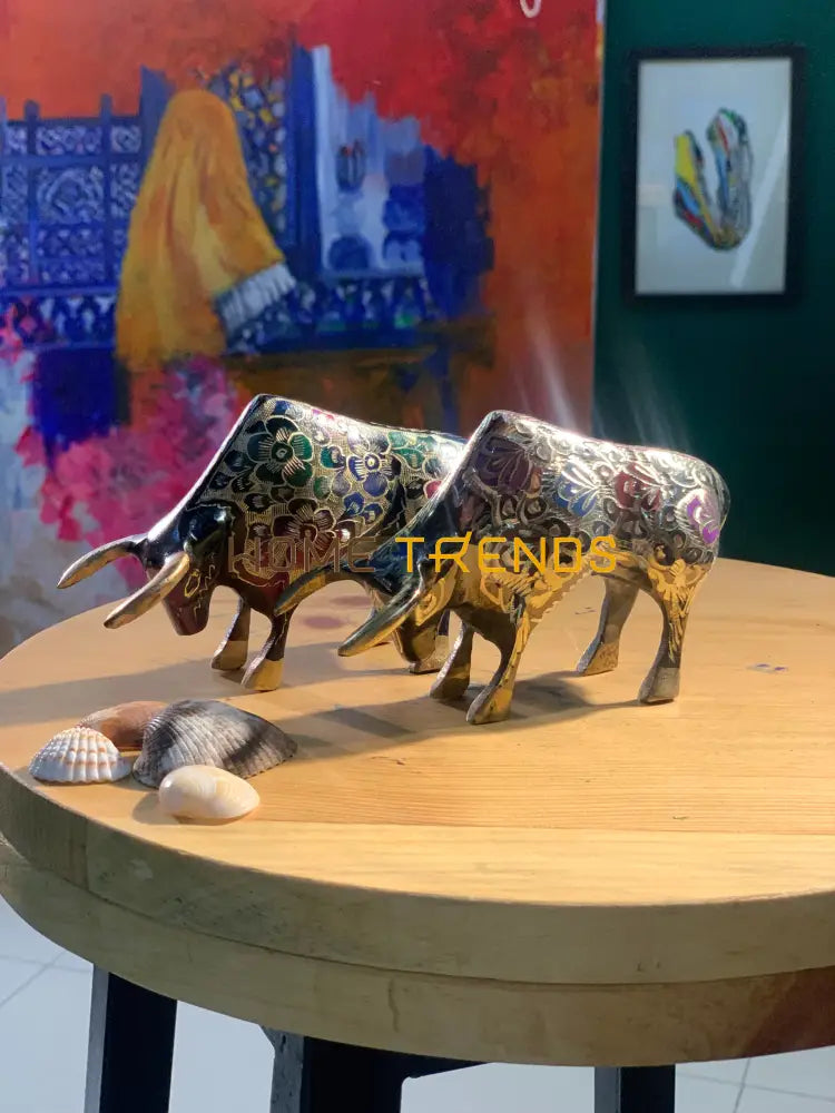 Handcrafted Multicolor Flower Brass Bull Sculptures & Monuments