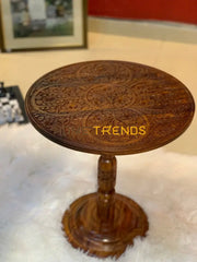 Handmade Wooden Round 18 Carving Table Accent Tables