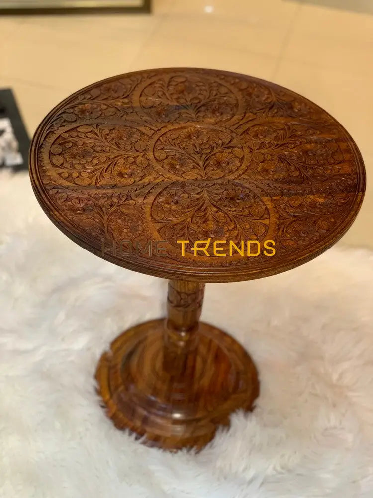 Handmade Wooden Round 18 Carving Table Accent Tables