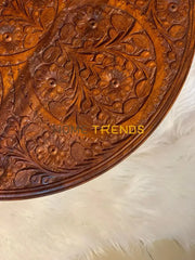 Handmade Wooden Round 18 Carving Table Accent Tables