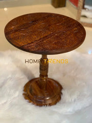Handmade Wooden Round 18 Carving Table Accent Tables