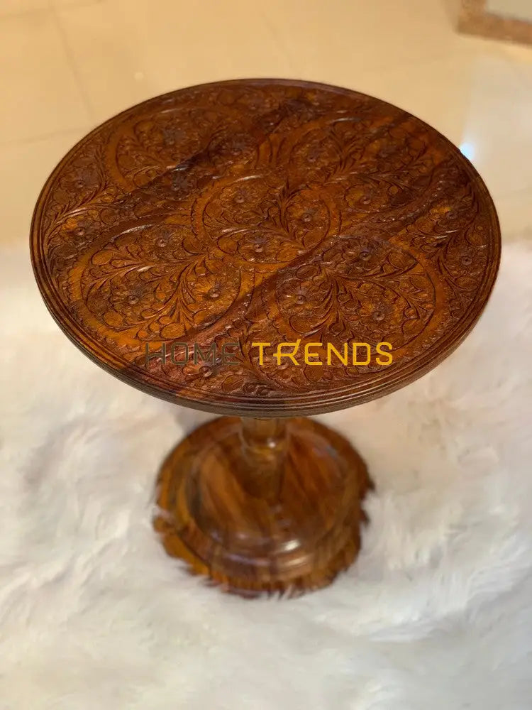 Handmade Wooden Round 18 Carving Table Accent Tables
