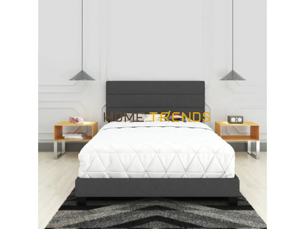 Harrianna Black Linen Upholstered Platform Bed