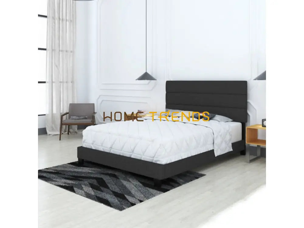 Harrianna Black Linen Upholstered Platform Bed