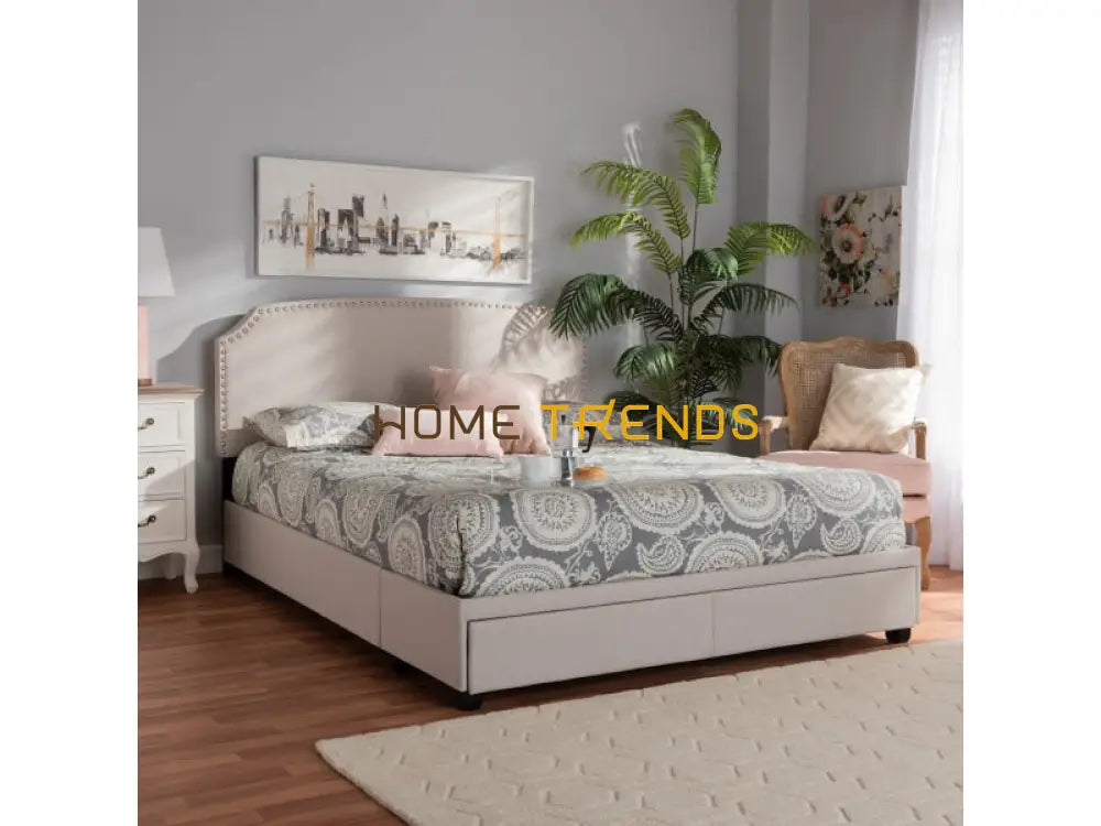 Larese Dark Beige 2-Drawer Upholstered Platform Storage Bed