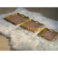 Light Brown Curved Design Tray Set Of 3 Serving Trays