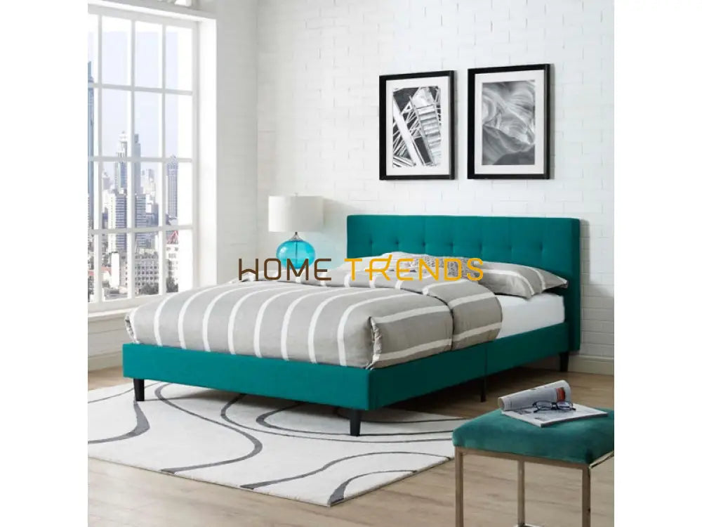 Linnea Teal Fabric Platform Bed