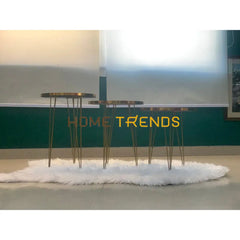 Luxe Black And Gold Lines Round Straight Legs Accent Tables Set Of 3 Nesting