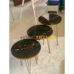 Luxe Black And Gold Lines Round Straight Legs Accent Tables Set Of 3 Nesting
