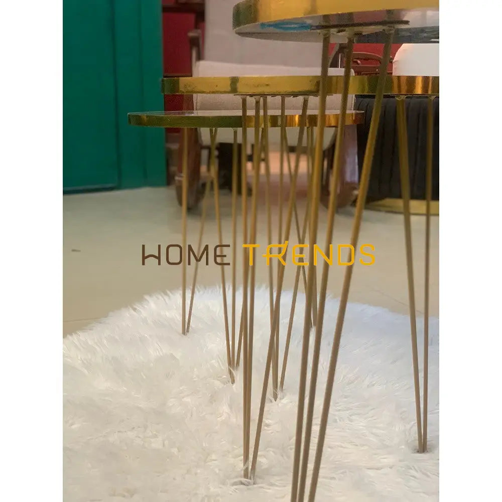 Luxe Black And Gold Lines Round Straight Legs Accent Tables Set Of 3 Nesting