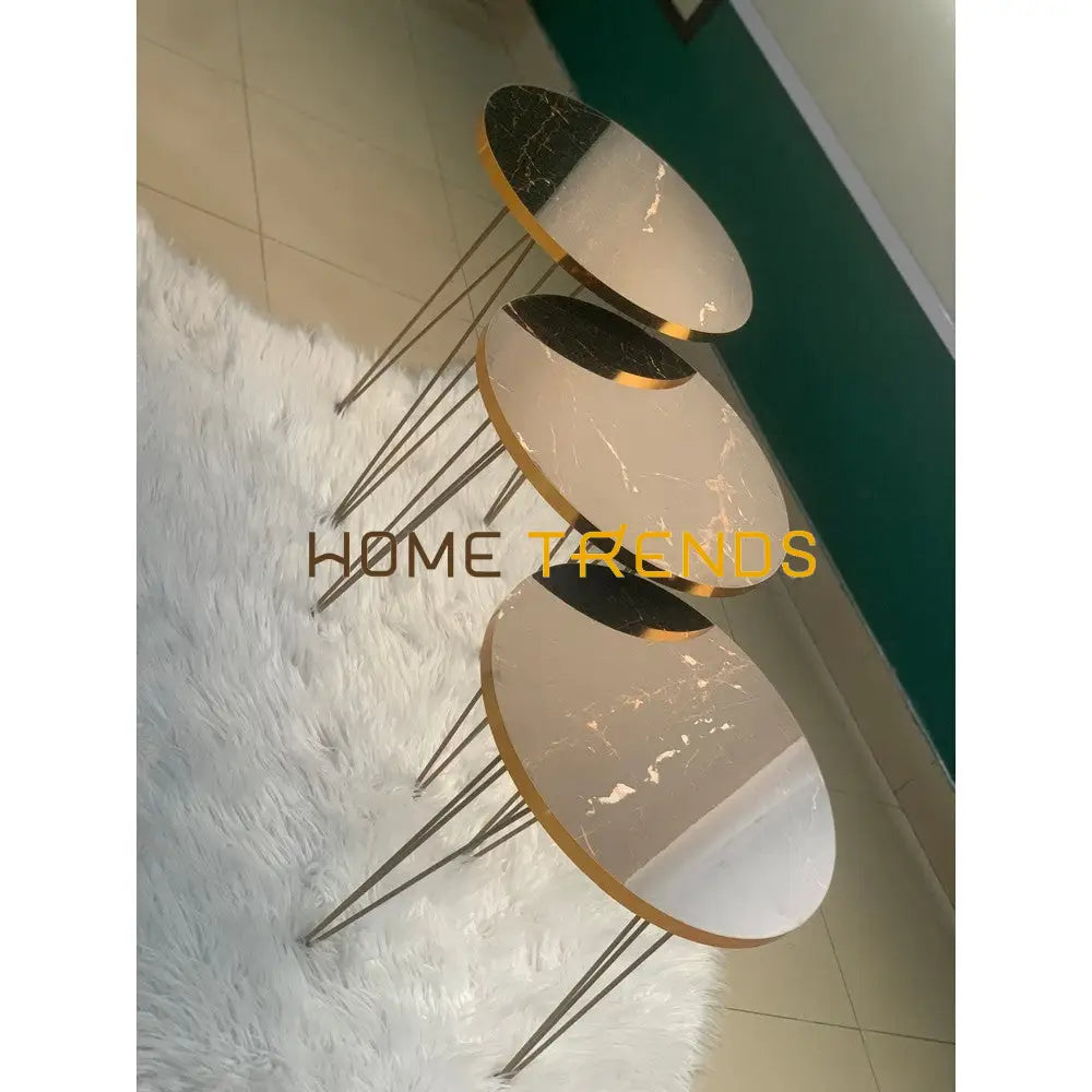 Luxe Black And Gold Lines Round Straight Legs Accent Tables Set Of 3 Nesting