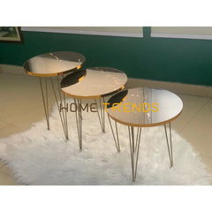 Luxe Black And Gold Lines Round Straight Legs Accent Tables Set Of 3 Nesting