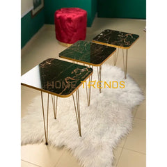 Luxe Black And Gold Lines Square Straight Legs Accent Tables Set Of 3 Nesting