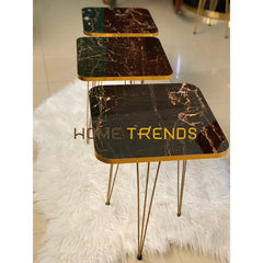 Luxe Black And Gold Lines Square Straight Legs Accent Tables Set Of 3 Nesting