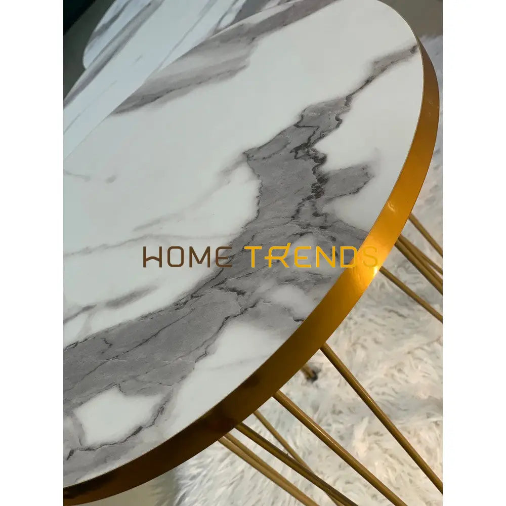 Luxe White And Gold Lines Round Straight Legs Accent Tables Set Of 3 Nesting