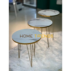 Luxe White And Gold Lines Round Straight Legs Accent Tables Set Of 3 Nesting