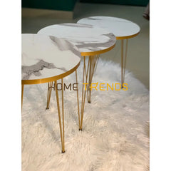 Luxe White And Gold Lines Round Straight Legs Accent Tables Set Of 3 Nesting