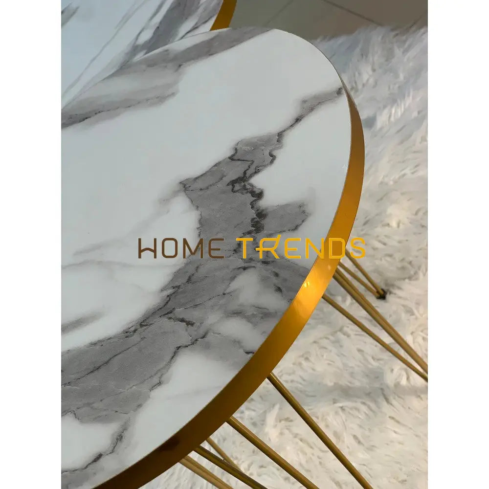 Luxe White And Gold Lines Round Straight Legs Accent Tables Set Of 3 Nesting