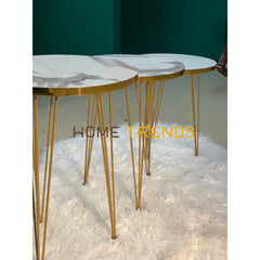 Luxe White And Gold Lines Round Straight Legs Accent Tables Set Of 3 Nesting