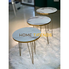 Luxe White And Gold Lines Round Straight Legs Accent Tables Set Of 3 Nesting