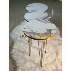 Luxe White And Gold Lines Round Straight Legs Accent Tables Set Of 3 Nesting