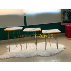 Luxe White And Gold Lines Square Straight Legs Accent Tables Set Of 3 Nesting