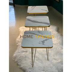 Luxe White And Gold Lines Square Straight Legs Accent Tables Set Of 3 Nesting