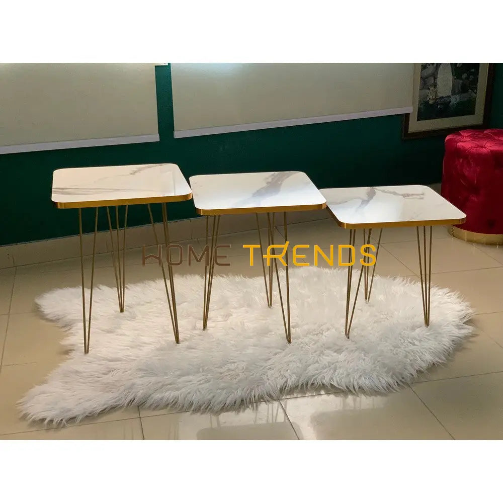 Luxe White And Gold Lines Square Straight Legs Accent Tables Set Of 3 Nesting