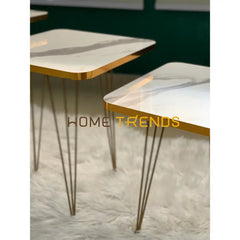 Luxe White And Gold Lines Square Straight Legs Accent Tables Set Of 3 Nesting