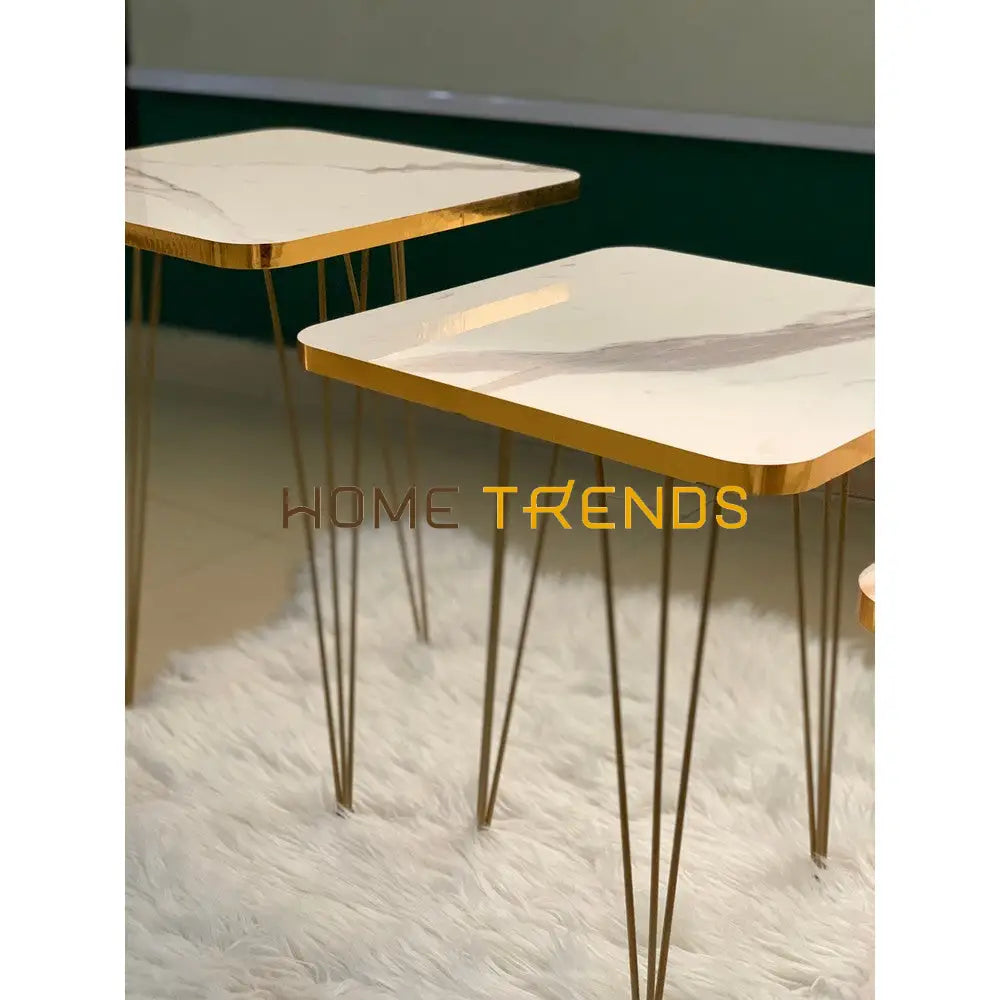 Luxe White And Gold Lines Square Straight Legs Accent Tables Set Of 3 Nesting