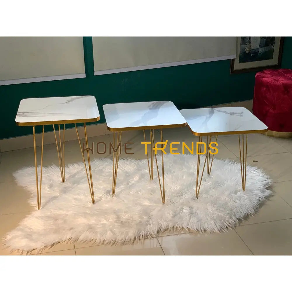 Luxe White And Gold Lines Square Straight Legs Accent Tables Set Of 3 Nesting