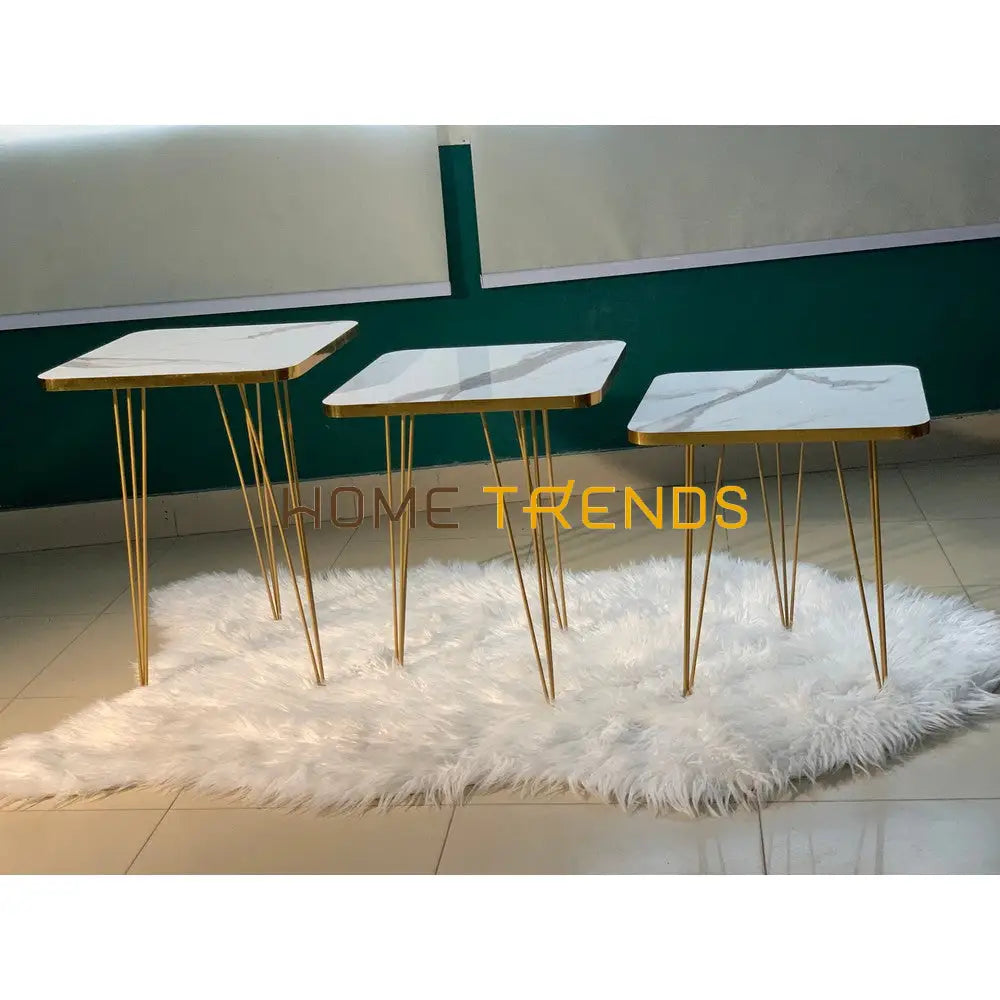 Luxe White And Gold Lines Square Straight Legs Accent Tables Set Of 3 Nesting