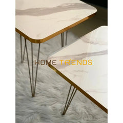 Luxe White And Gold Lines Square Straight Legs Accent Tables Set Of 3 Nesting