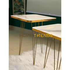 Luxe White And Gold Lines Square Straight Legs Accent Tables Set Of 3 Nesting