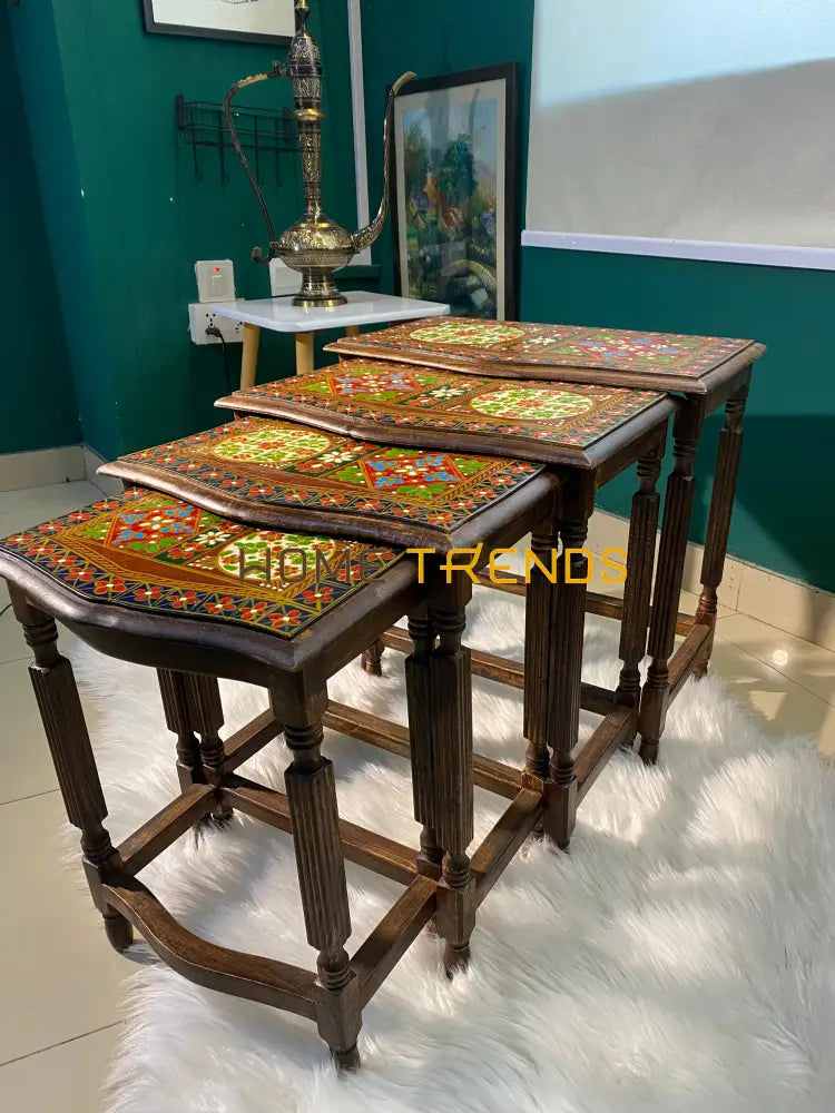 Swati Solid Wood Hand Painted Nesting Table Set Of 4 Tables