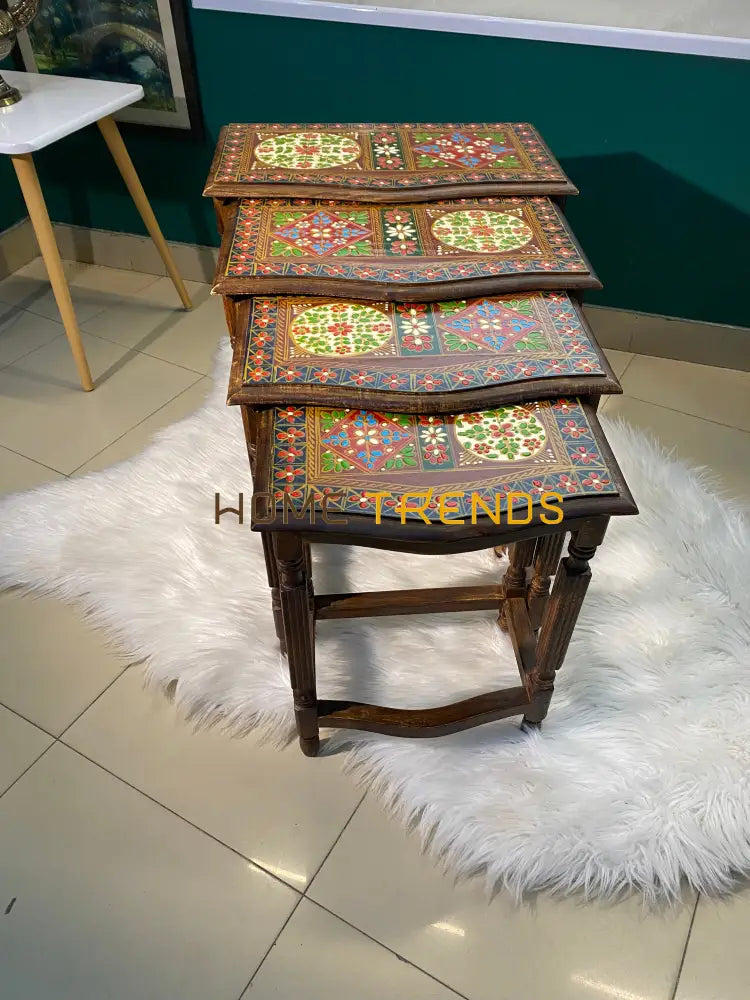 Swati Solid Wood Hand Painted Nesting Table Set Of 4 Tables