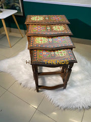 Swati Solid Wood Hand Painted Nesting Table Set Of 4 Tables