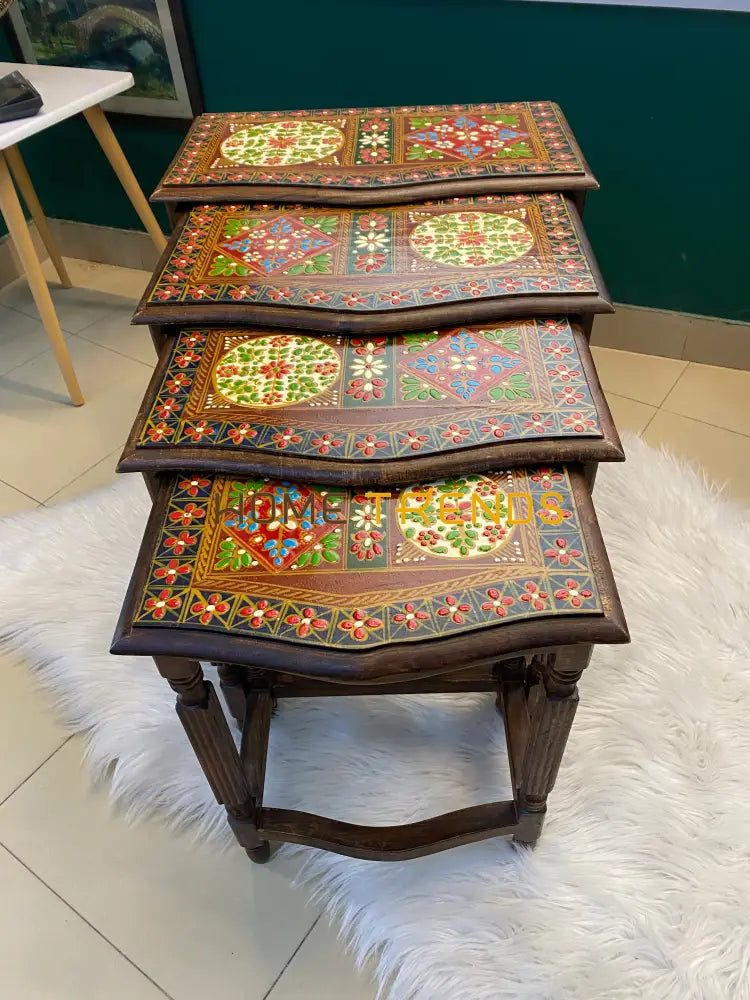 Swati Solid Wood Hand Painted Nesting Table Set Of 4 Tables