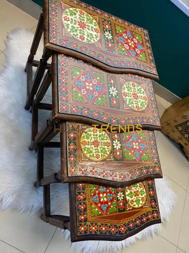 Swati Solid Wood Hand Painted Nesting Table Set Of 4 Tables