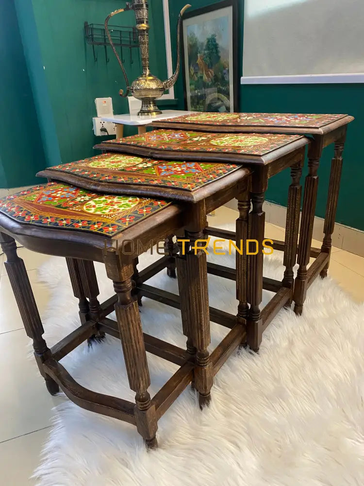 Swati Solid Wood Hand Painted Nesting Table Set Of 4 Tables