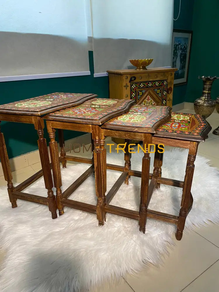 Swati Solid Wood Hand Painted Nesting Table Set Of 4 Tables