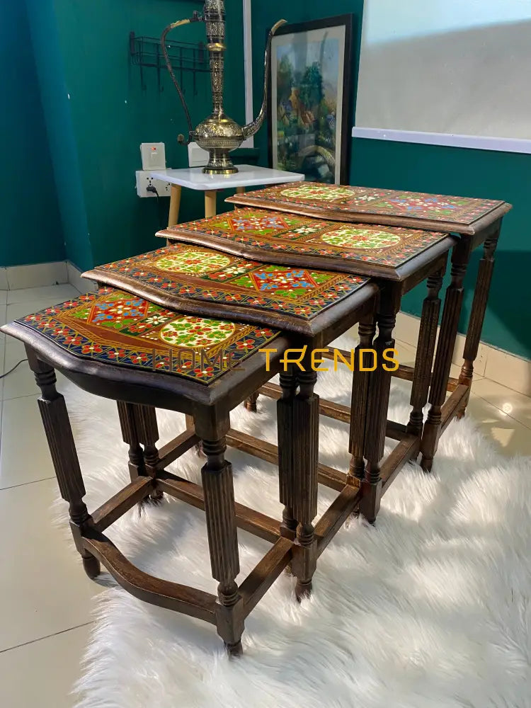 Swati Solid Wood Hand Painted Nesting Table Set Of 4 Tables